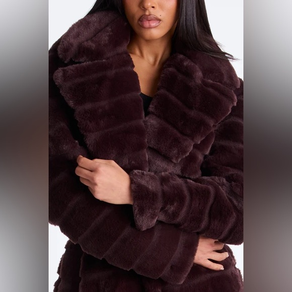 NWT Fashion Nova Vivienne Faux Fur Trench Maxi Coat Chocolate Brown Luxe - Picture 6 of 17